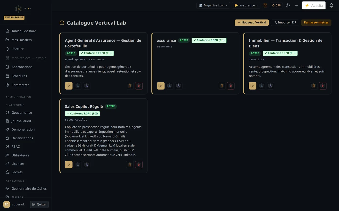 Vertical Lab — vos métiers, configurables